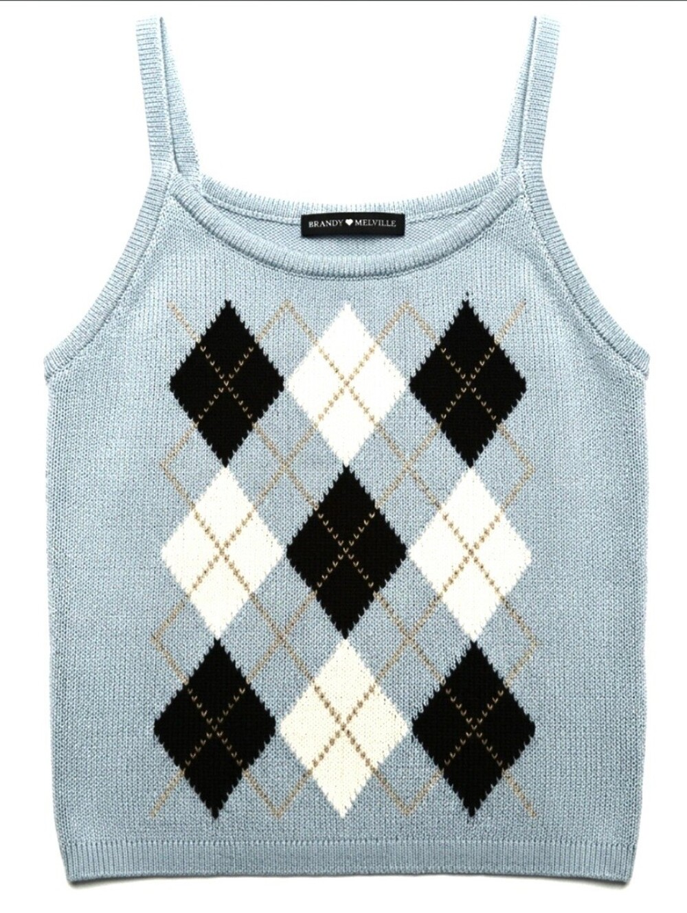 Brandy Melville Light Blue Argyle Edith Knit Tank Top • 100% Cotton OS